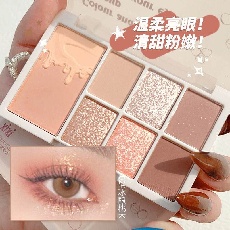 7 Color Eyeshadow Palette Red Wine Glitter Pearly Lasting Acrylic Eyeshadow Palette Korean Eyes Makeup Palette Beauty Makeup - MarvelouStoree