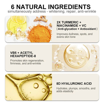 AUQUEST Vitamin C Face Serum Whitening Dark Spot Remover Hyaluronic Acid Collagen Turmeric Serum Brightening Facial Skin Care