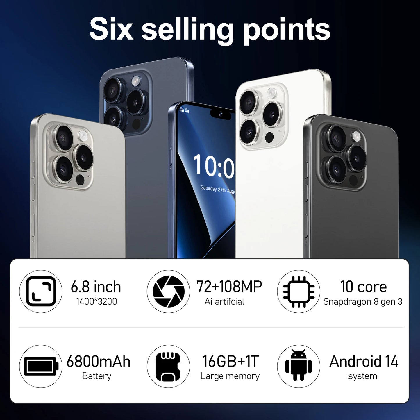 2025 HOT i16 Pro Max Smartphones 5G WiFi Dual SIM Mobile Phones 6.8-inch HD 16GB+1T 6800mAh celulares Global Cell Phones 10 Core