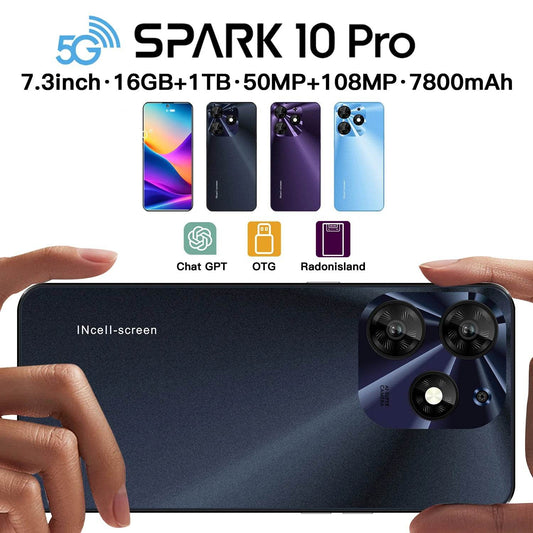 New Spark 10 Pro Smartphone 7.3inch Full Screen 4G/5G Cell Phone 16TB+1TB 7800mAh Mobile Phones 108MP Global Version Celulares - MarvelouStoree