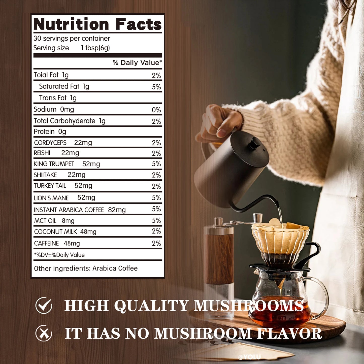 Organic Mushroom Coffee - Shiitake, Cordyceps, Supports Immune, Focus, Concentration, Stress, Digestion & Energy - 1 Pack