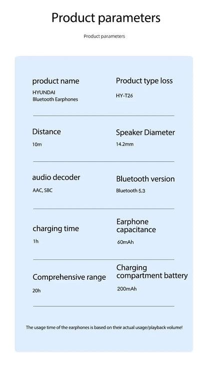 Choice HYUNDAI X15 pro Wireless Bluetooth 5.3 Earphones t26 Long Battery Life Earbuds HIFI Sound quality Headphone Smart HD Call