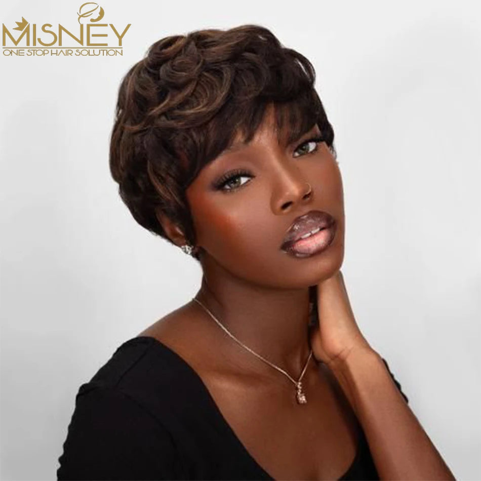 Short Bob Straight Human Hair Wigs Natural Color Brazilian Remy Hair Pixie Cut Wig Cheap Human Hair Wig For Black Women Misney