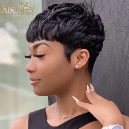 Short Bob Straight Human Hair Wigs Natural Color Brazilian Remy Hair Pixie Cut Wig Cheap Human Hair Wig For Black Women Misney