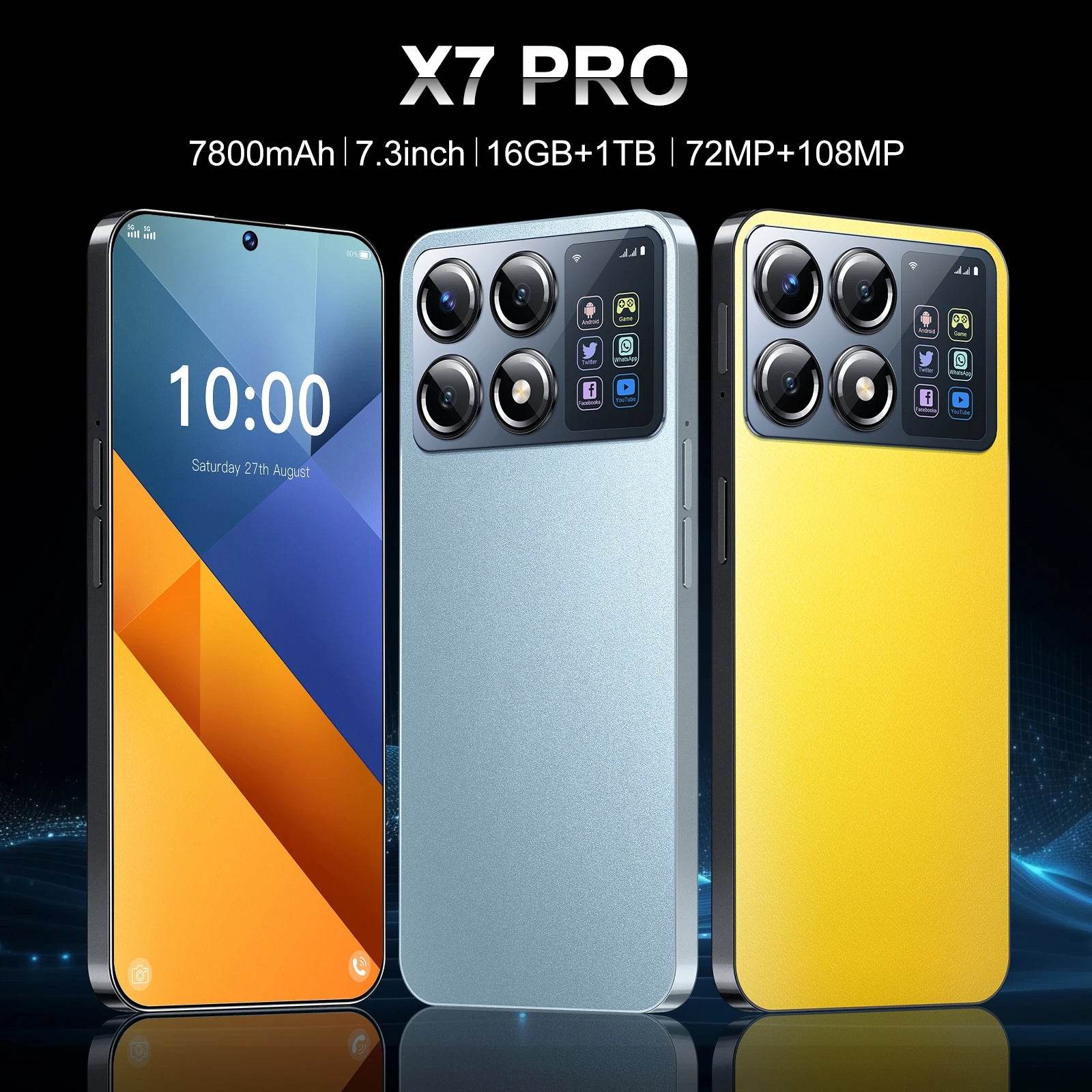 2024 New X7 Pro Smartphone 7.3 inch Full Screen 4G/5G Cell Phone 16TB+1TB 7800mAh Mobile Phones 108MP Global Version Celulares - MarvelouStoree