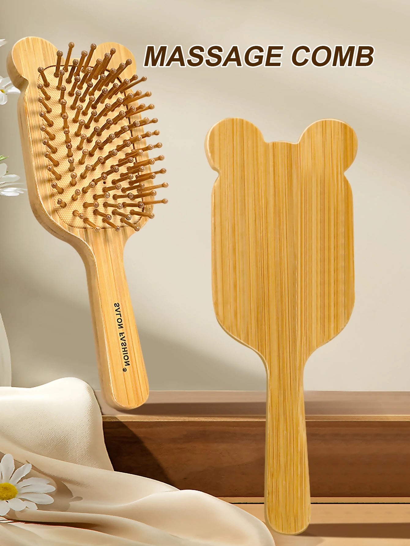 Eco Bamboo Hair Brush Nature Wooden Anti-Static Detangle Brush Hair Scalp Massage Comb Air Cushion Styling Tools for Women Men