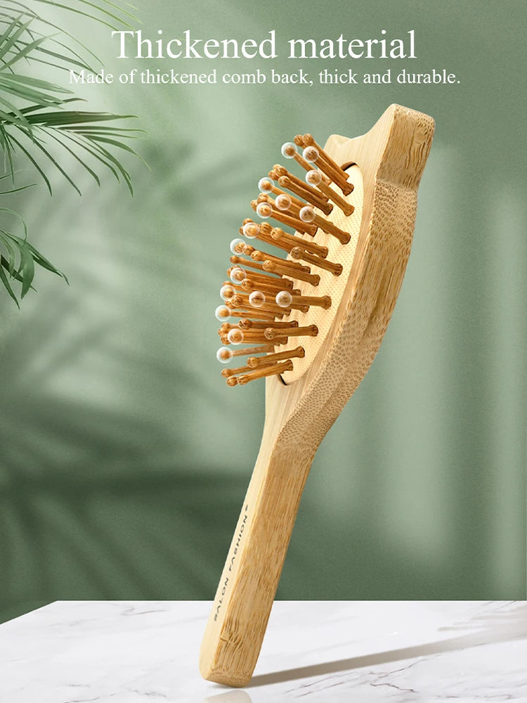 Eco Bamboo Hair Brush Nature Wooden Anti-Static Detangle Brush Hair Scalp Massage Comb Air Cushion Styling Tools for Women Men