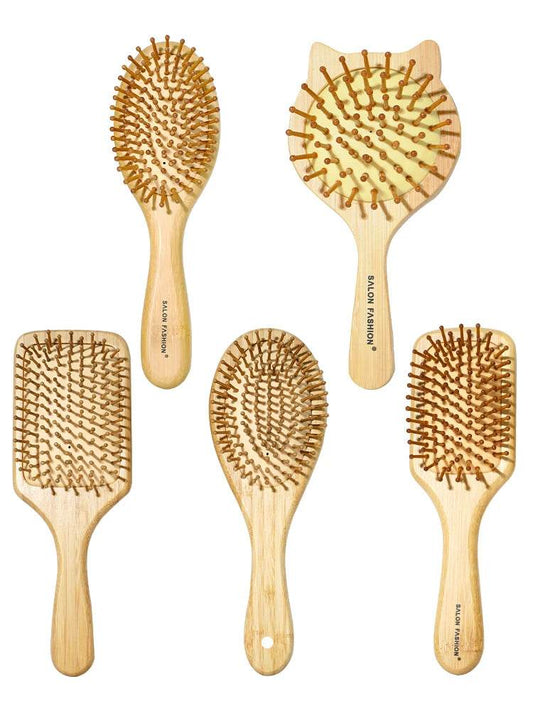 Eco Bamboo Hair Brush Nature Wooden Anti-Static Detangle Brush Hair Scalp Massage Comb Air Cushion Styling Tools for Women Men - MarvelouStoree