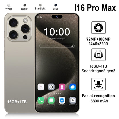 2025 HOT i16 Pro Max Smartphones 5G WiFi Dual SIM Mobile Phones 6.8-inch HD 16GB+1T 6800mAh celulares Global Cell Phones 10 Core