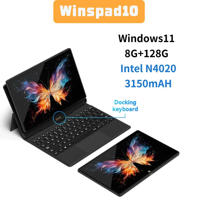 Adreamer 10 Inch Windows Tablet with Keyboard 8GB 128GB 4000mAh 2 In 1 PC Cheap Tablet Windows 11 Intel J4125 2.4G/5G WiFi