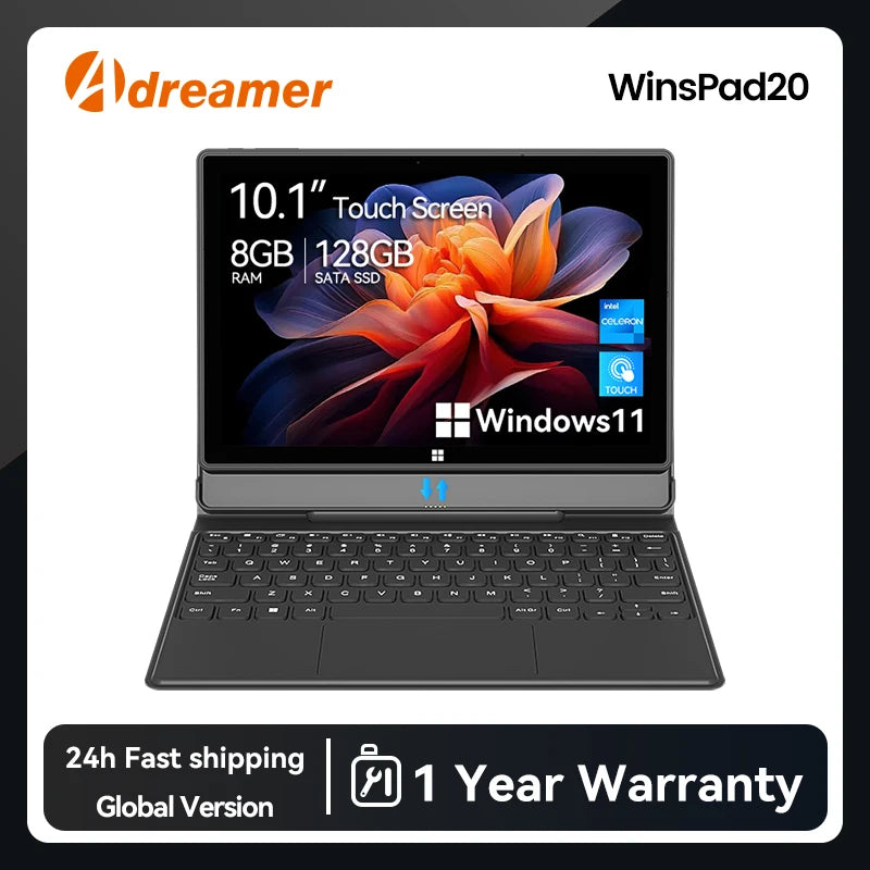 Adreamer 10 Inch Windows Tablet with Keyboard 8GB 128GB 4000mAh 2 In 1 PC Cheap Tablet Windows 11 Intel J4125 2.4G/5G WiFi