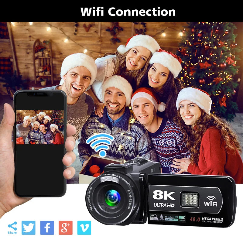 8K Video Camera HD Digital Camcorder 18X igital Zoom Digital Recorder 3 Inch LCD Touch Screen Portable Recording Camcorder