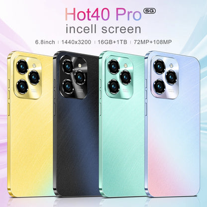 New Hot40 Pro Smartphone 6.8inch Full Screen 4G/5G Cell Phone 16TB+1TB 6800mAh Mobile Phones 108MP Global Version Celulares