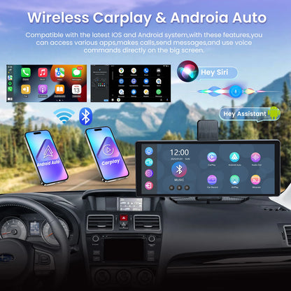 Aprilboy 10.26" Car Intelligent Screen with 4K 360° Rotation Dash Cam Wireless CarPlay & Android Auto AUX FM Bluetooth WIFI