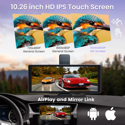 Aprilboy 10.26" Car Intelligent Screen with 4K 360° Rotation Dash Cam Wireless CarPlay & Android Auto AUX FM Bluetooth WIFI