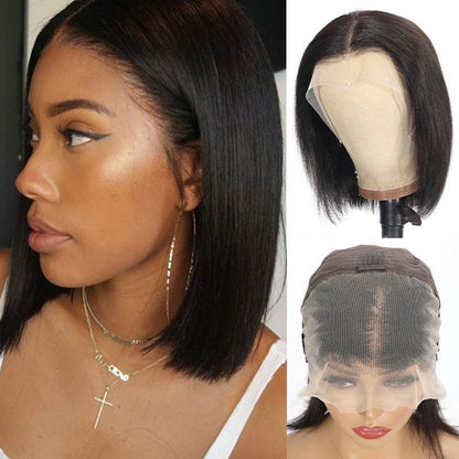 Front Lace Wig Headband Real Human Hair 13 * 4 Bob Wig Straight Human Hair - MarvelouStoree