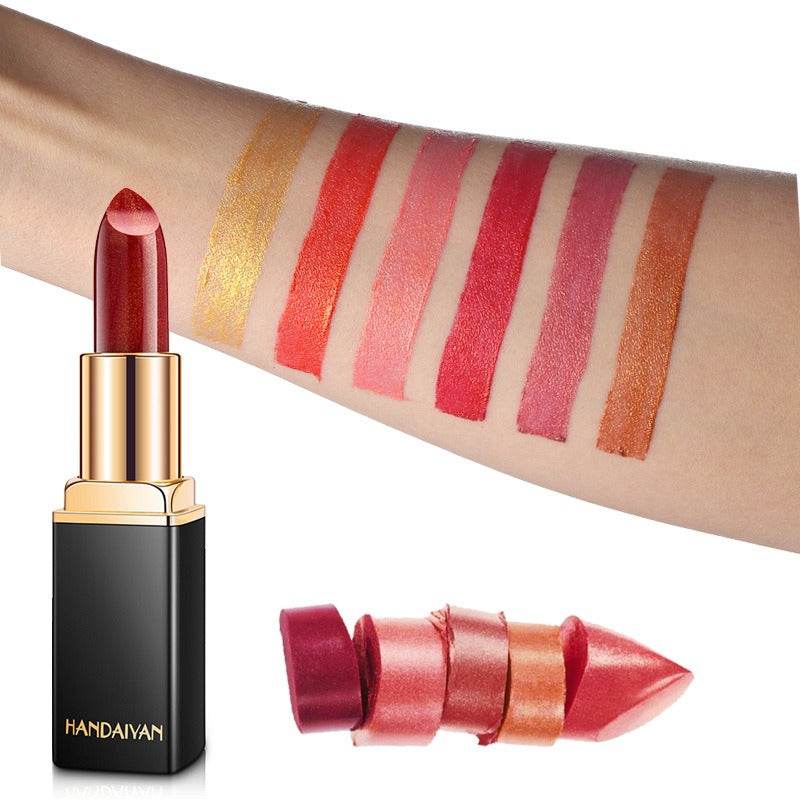 HANDAIYAN Shiny Metallic Lipstick Pearlescent Color Change Warm Lipstick Gold lipstick - MarvelouStoree