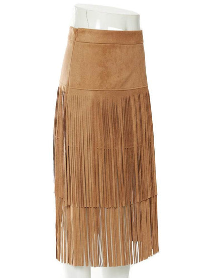 High Waist Khaki Tassels Irregular Long Elehgant Half-body Skirt Women Fashion Tide New Spring Autumn - MarvelouStoree