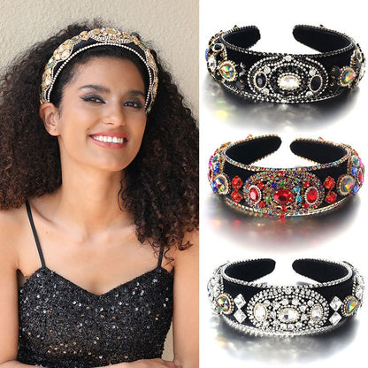 Baroque retro inlaid colored rhinestone sponge new fashionable hair band