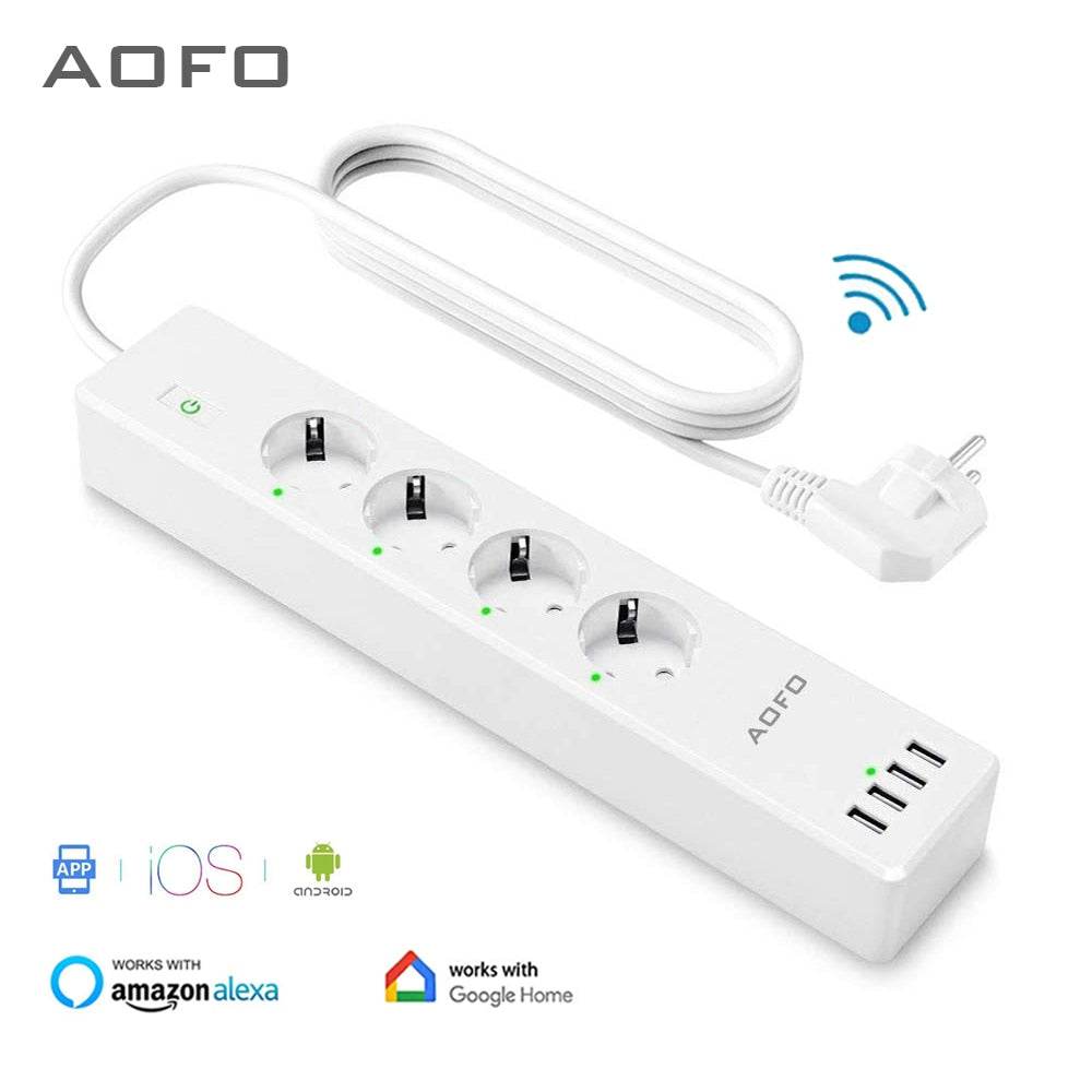 Wifi Smart Power Strip 4 EU Outlets Plug with 4 USBCharging Port Timing App Voice Control Work with Alexa Google Home Assistant - MarvelouStoree