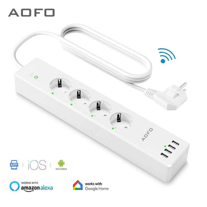 Wifi Smart Power Strip 4 EU Outlets Plug with 4 USBCharging Port Timing App Voice Control Work with Alexa Google Home Assistant - MarvelouStoree