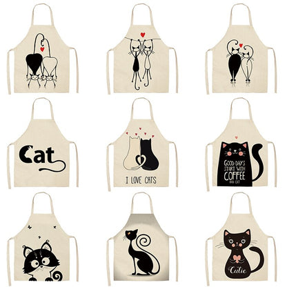 Cat Kitchen Aprons For Women Cotton Linen Bibs Household Cleaning Pinafore Home Cooking Apron kids kitchen barber