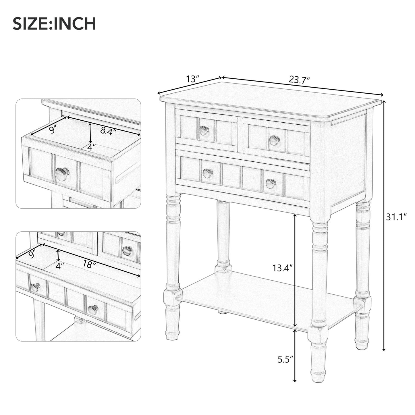 TREXM Narrow Console Table, Slim Sofa Table with Three Storage Drawers and Bottom Shelf for Living Room, Easy Assembly (Navy) - MarvelouStoree