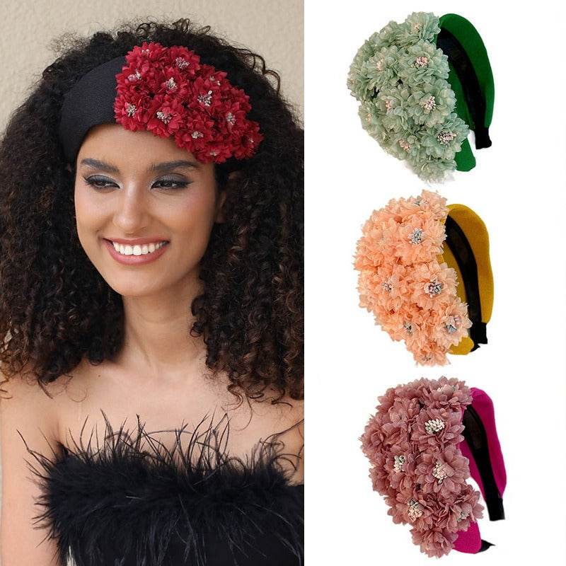 Flower series fashionable wide edge handmade fabric headband headband for women - MarvelouStoree