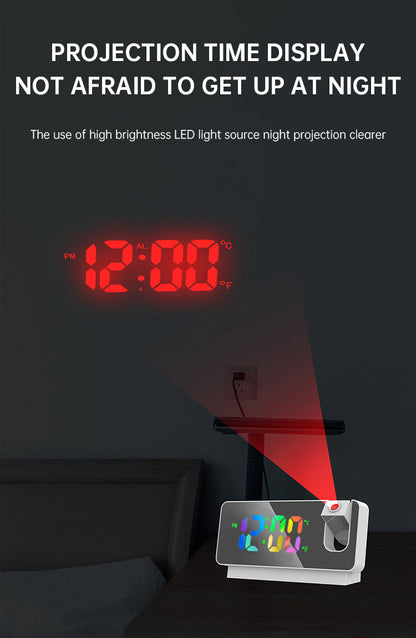 180° Rotation LED Digital Projection Alarm Clock USB Electronic Ceiling Projector Alarm Clock for Bedroom Bedside Desktop Clock