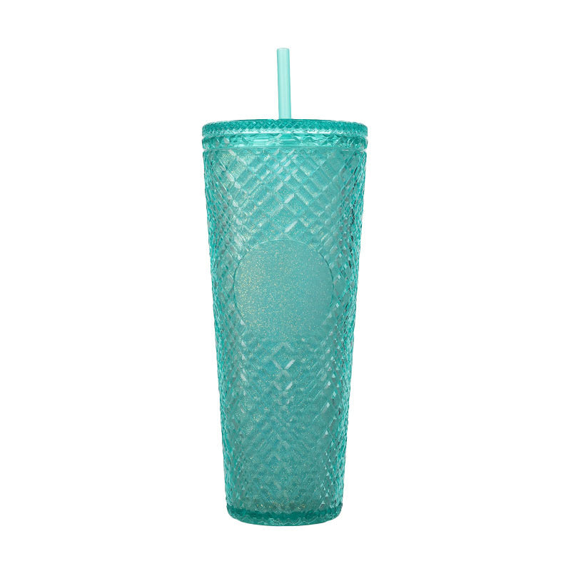 Large Capacity Coffee Cup 710ml Durian Cup Diamond Creative Plastic Straw Cup with Lid Reusable Mug