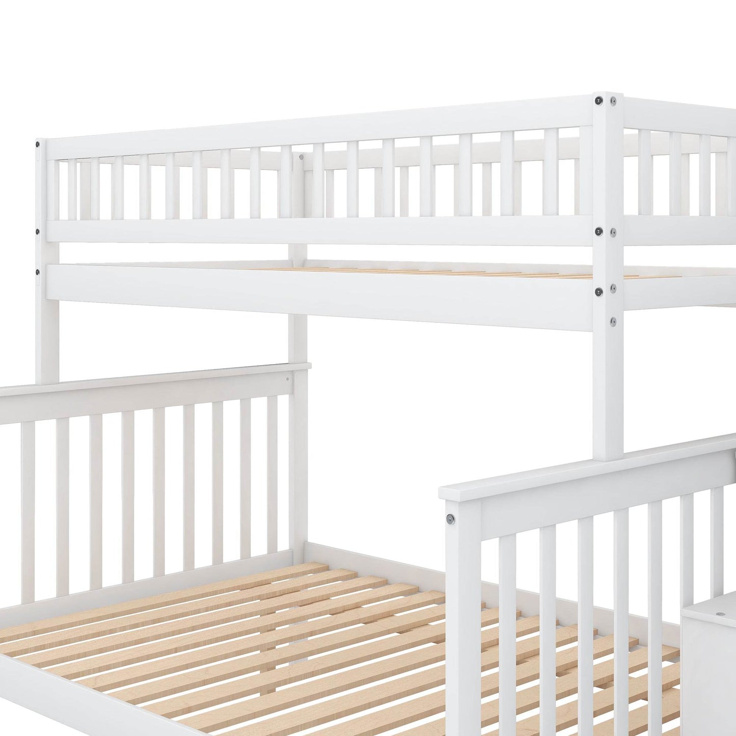 Twin over Full Bunk Bed with Trundle and Staircase White - MarvelouStoree