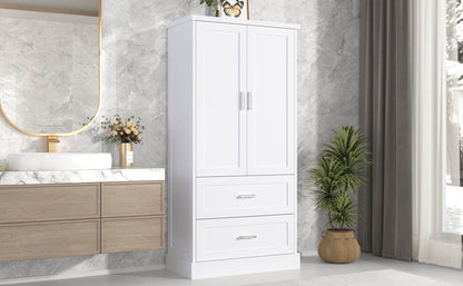 Tall Bathroom Storage Cabinet, Cabinet with Two Doors and Drawers, Adjustable Shelf, MDF Board, White - MarvelouStoree