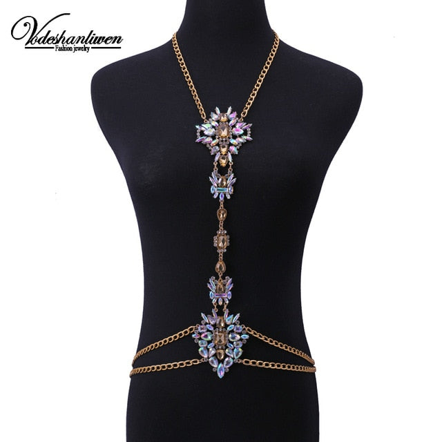 Sexy Design Luxury Crystal Body Chain For Women Statement Necklace Body Jewelry