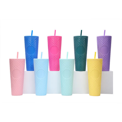 Large Capacity Coffee Cup 710ml Durian Cup Diamond Creative Plastic Straw Cup with Lid Reusable Mug