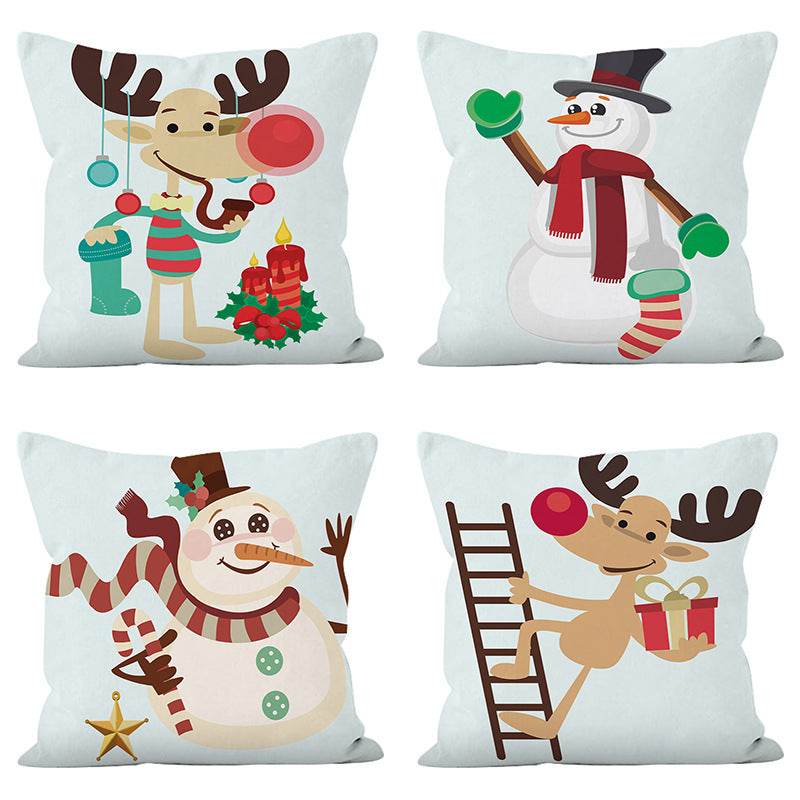 Christmas reindeer print pillow cover holiday snowman super soft pillowcase living room sofa decoration cushion - MarvelouStoree