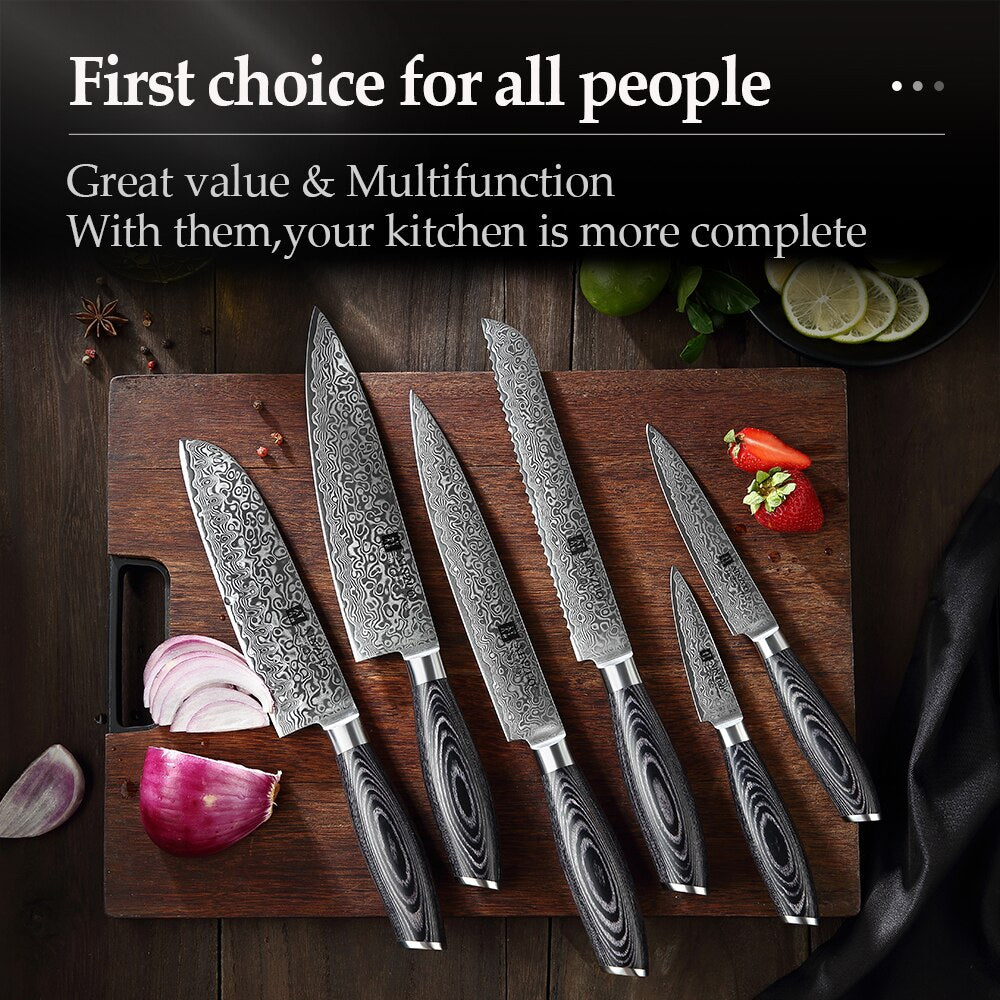 XINZUO 6 PCS Kitchen Knives Set VG10 Damascus Steel High Carbon Japanese Chef Santoku Utility Knife Cooking Set Pakkawood Handle