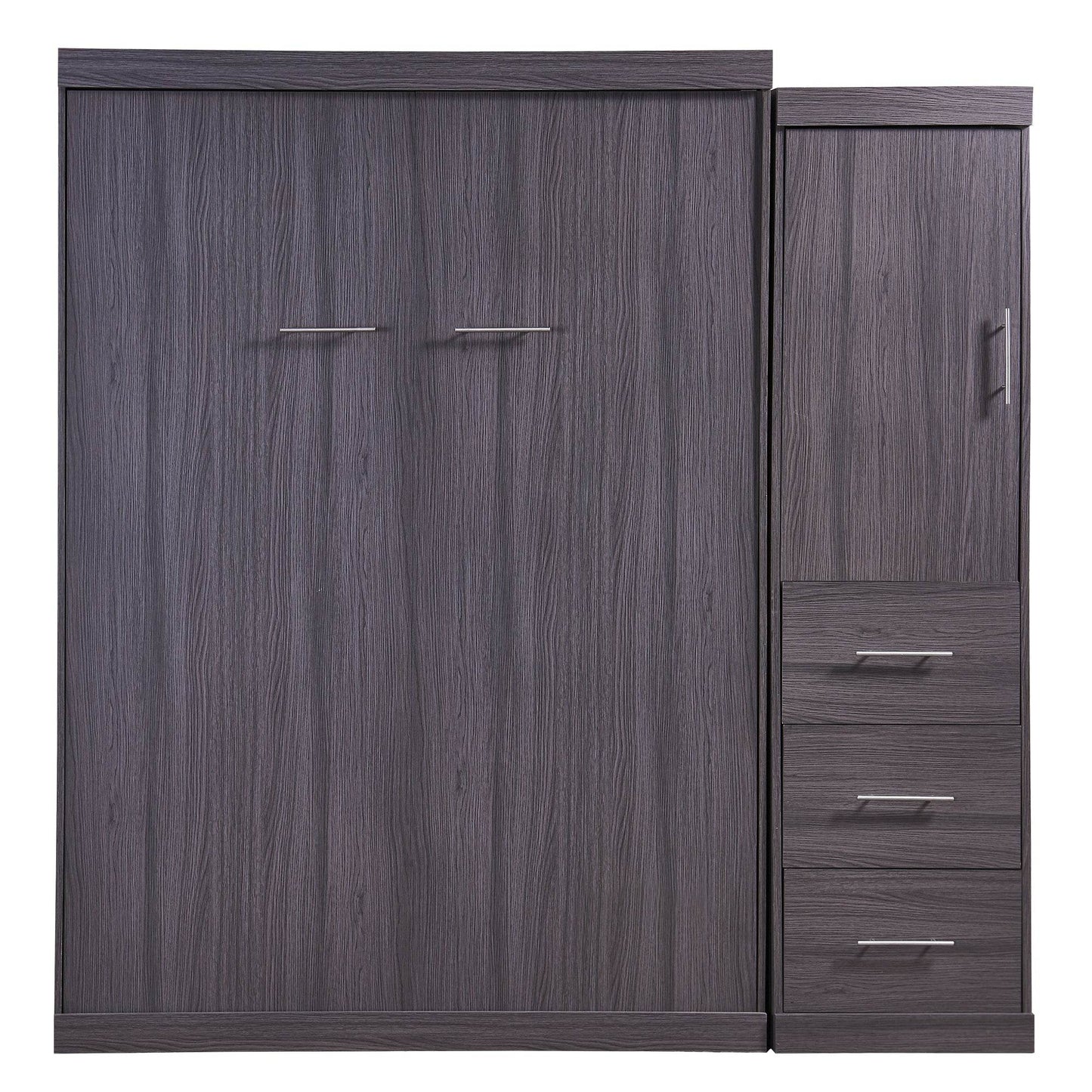 Full Size Murphy Bed with Wardrobe and Drawers, Storage Bed, can be Folded into a Cabinet, Gray - MarvelouStoree