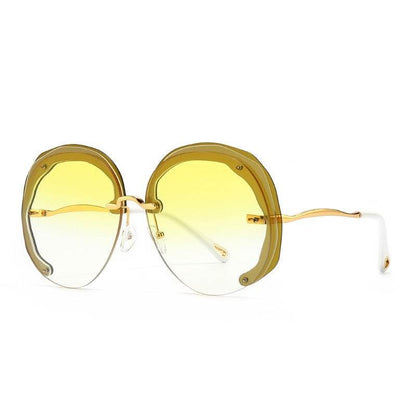 Fashion Oversized Rimless Round Sunglasses Women Clear Ocean Gradient Lens Shades - MarvelouStoree