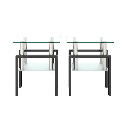 Set of 2, Modern Tempered Glass Tea Table Coffee Table End Table, Square Table for Living Room, Transparent/Black - MarvelouStoree