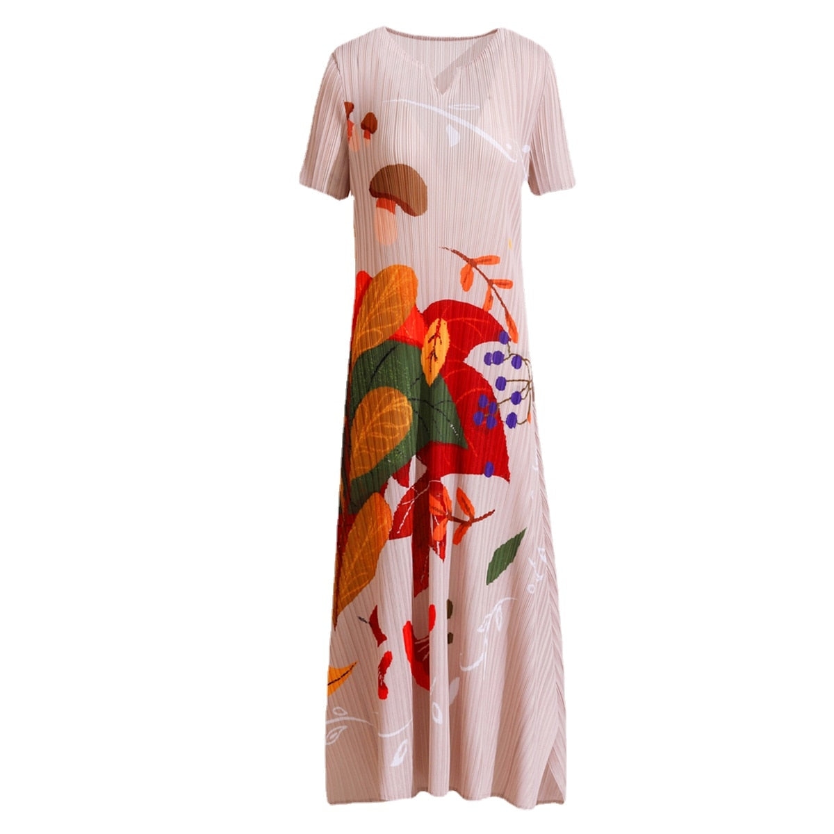 Pleated Dress 40-Year-Old Middle-Aged Women Short-Sleeved Dress Women's Summer New Elegant Mother's Summer Slim-Fit Dress