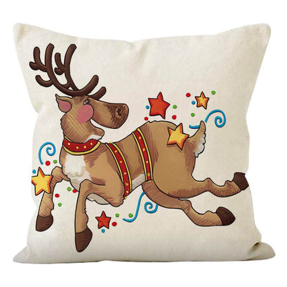 Christmas reindeer print pillow cover linen pillowcase home holiday sofa decoration - MarvelouStoree