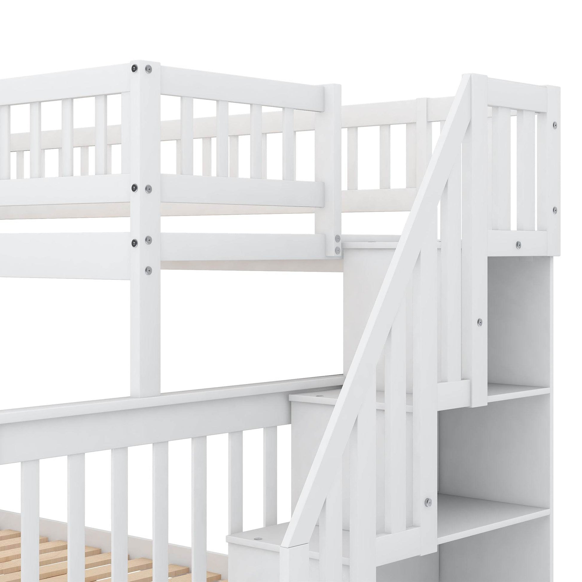 Twin over Full Bunk Bed with Trundle and Staircase White - MarvelouStoree