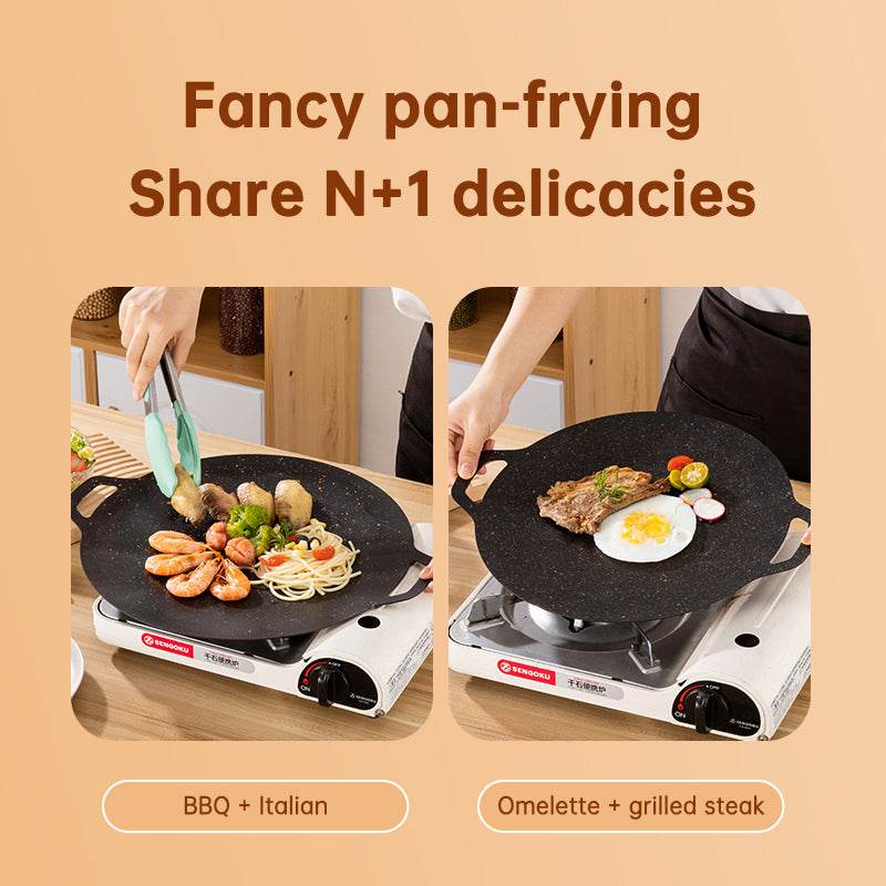 Outdoor Camping Domestic Barbecue Pan Korean Style Round Portable General Purpose Fried Egg Pan Iron Plate Barbecue Pan - MarvelouStoree