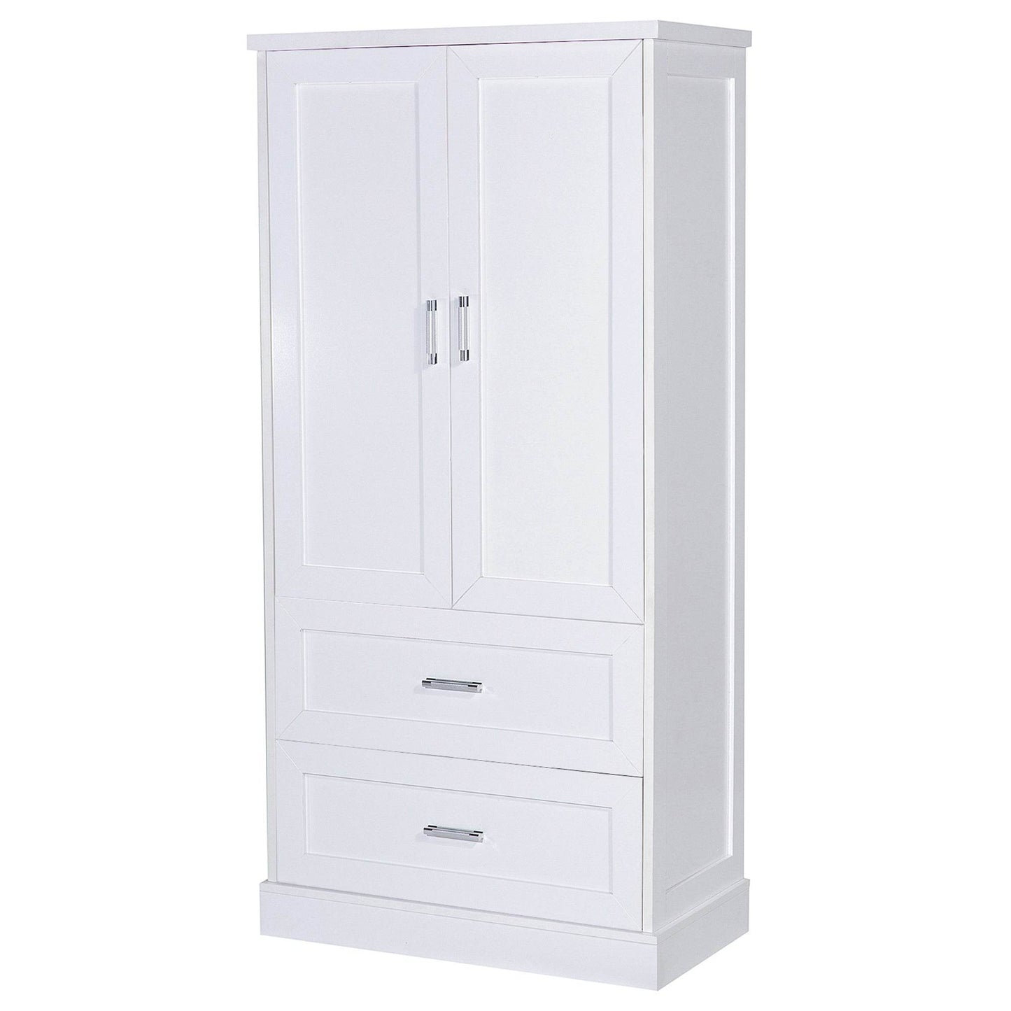 Tall Bathroom Storage Cabinet, Cabinet with Two Doors and Drawers, Adjustable Shelf, MDF Board, White - MarvelouStoree