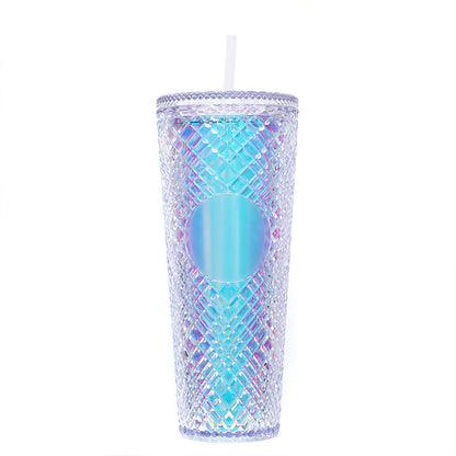 Large Capacity Coffee Cup 710ml Durian Cup Diamond Creative Plastic Straw Cup with Lid Reusable Mug