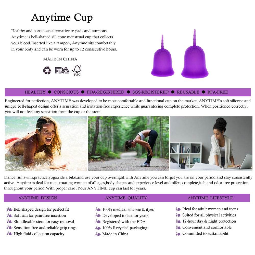 Anytime Feminine Hygiene Lady Cup Menstrual Cup Wholesale Reusable Medical Grade Silicone For Women Menstruation - MarvelouStoree