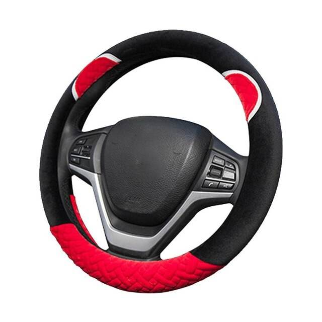 Plush Cartoon Car Steering Wheel Cover D-type Linen Carbon Fiber Leather Handlebar Cover Comfortable And Breathable - MarvelouStoree