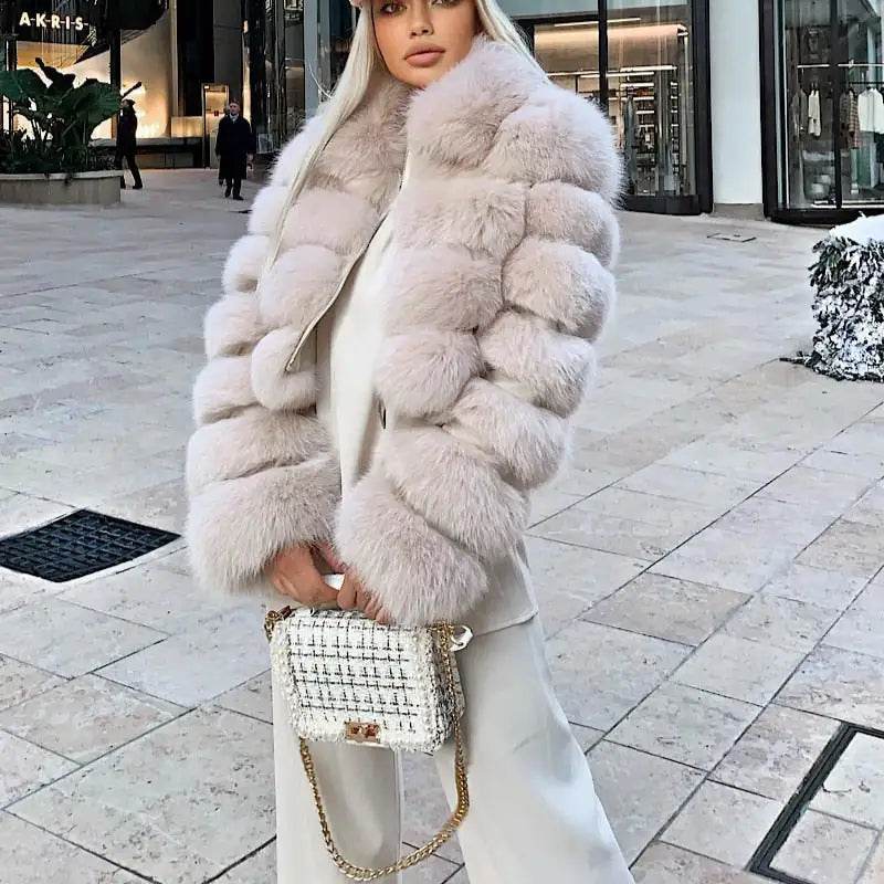 Genuine Faux Fur Jackets With Fur Collar Overcoats - MarvelouStoree