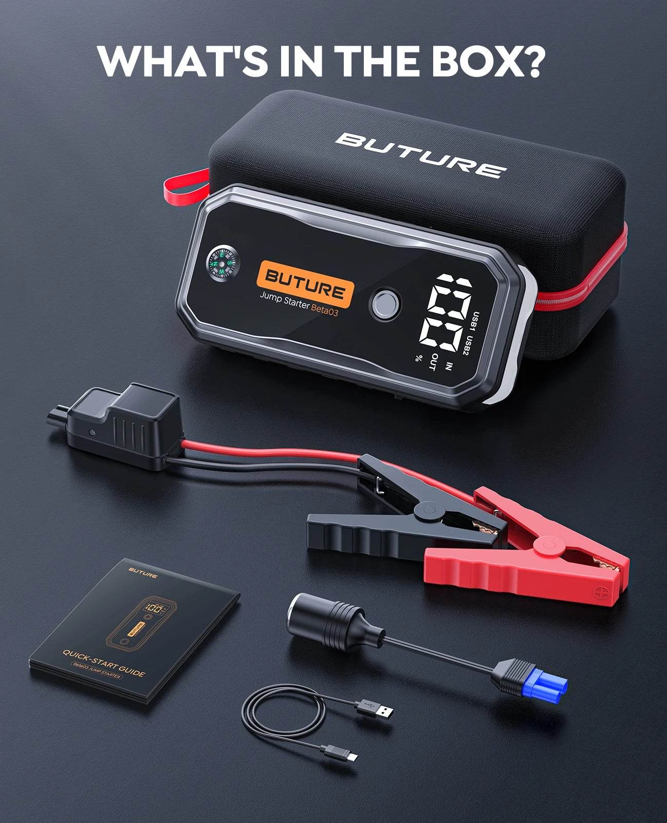 BUTURE 5000A Jump Starter 160W DC Quick Charge 26800 mAh Car Power Bank Portable For Emergency Booster Starting Device - MarvelouStoree