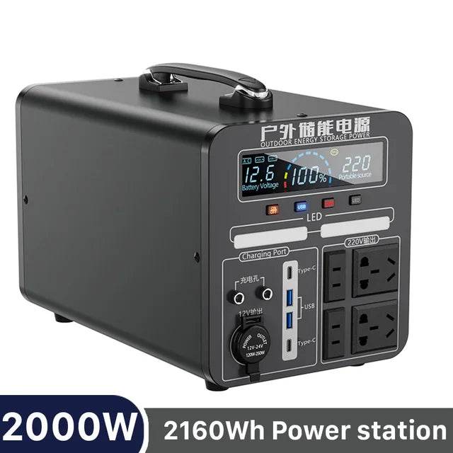 BYGD Portable Power Station 2000W Solar Electric Generator Fast Charging 220V Powerful Power Banks 2160Wh Lifepo4 Battery 12V DC - MarvelouStoree